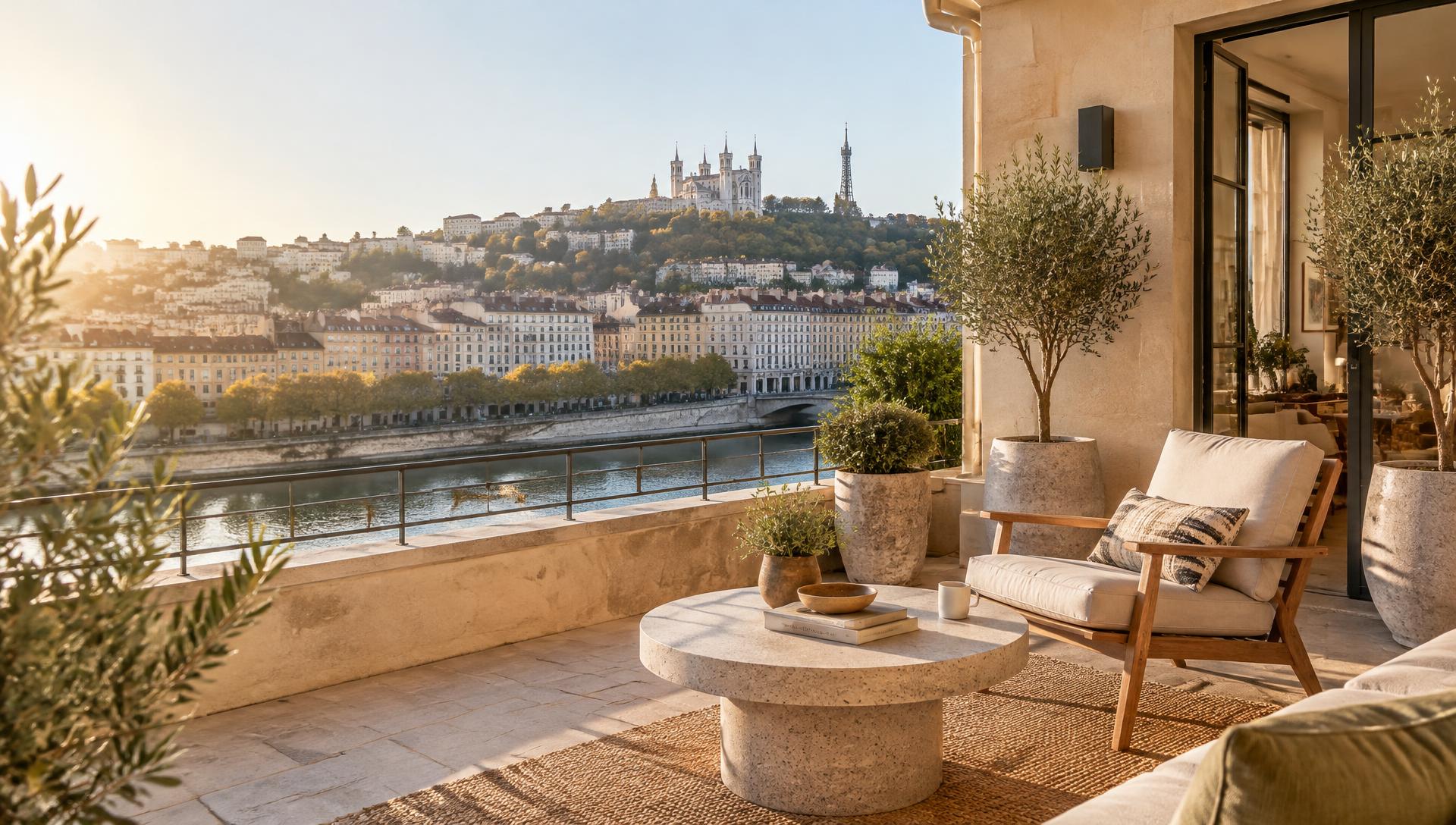 Terrasse lumineuse d'un appartement lyonnais